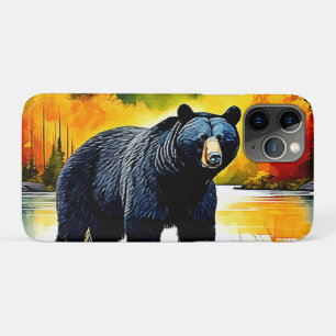 Capa Para iPhone 11 Pro Design Rio Urso Negro Outono