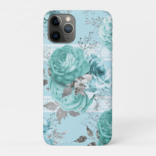 Capa Para iPhone 11 Pro Detalhes do rendas do Rosa de Prata Azul