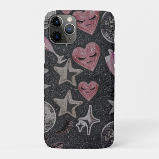 Capa Para iPhone 11 Pro Disco Hearts Minimal Phone Case – Sleek Glam Style (Verso)