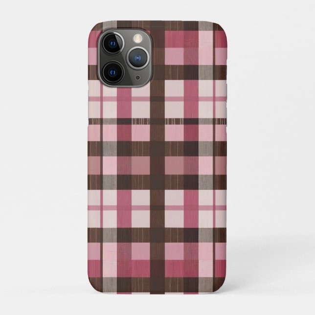Capa Para iPhone 11 Pro Distância leve da Xadrez rosa e castanho (Verso)