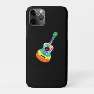 Capa Para iPhone 11 Pro Diversão Hippie Rainbow Tie Dye Acoustic Guitar P