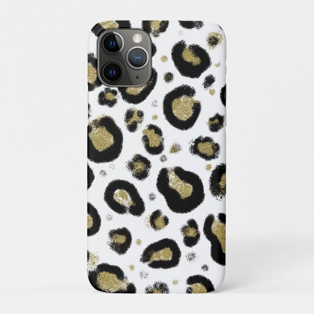 Capa Para iPhone 11 Pro Dourada brilhante branca e Impressão de Leopardo N (Verso)
