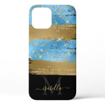 Dourado Azul Glitter Script Monogramado