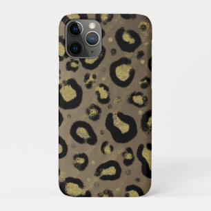 Capa Para iPhone 11 Pro Dourado Marrom Brilho & Estampa de Leopardo Cheeta
