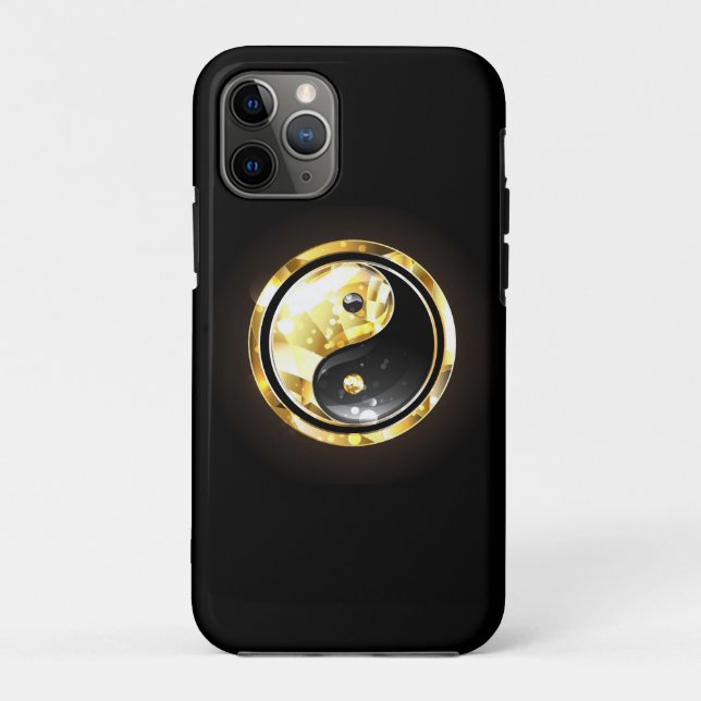 Capa Para iPhone 11 Pro Dourado Yin Yang a preto (Verso)