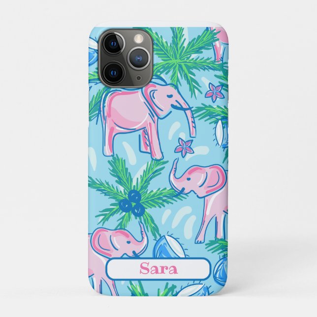 Capa Para iPhone 11 Pro Elefante verde-rosa azul (Verso)