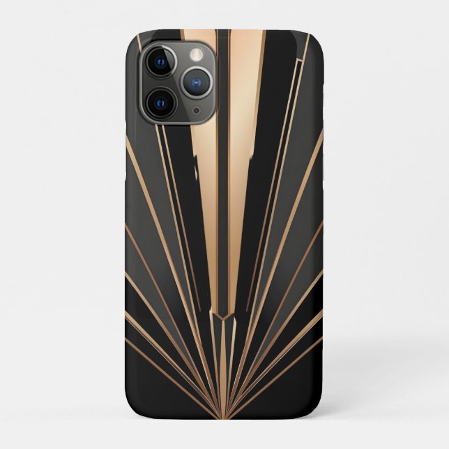 Capa Para iPhone 11 Pro Elegância Geométrica em Art Deco Dourado (Verso)