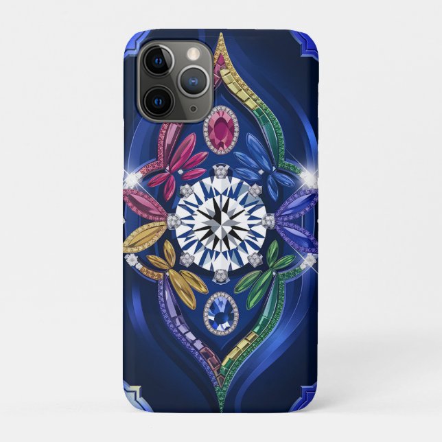 Capa Para iPhone 11 Pro Elegância Opulente: Diamante e Gemstone gravados (Verso)
