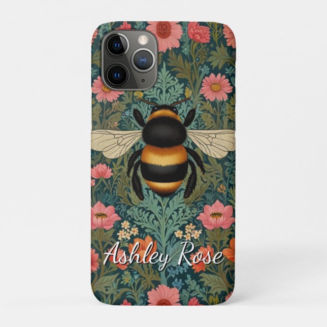 Capa Para iPhone 11 Pro Elegant boho retro bumblebee spring florals  (Verso)