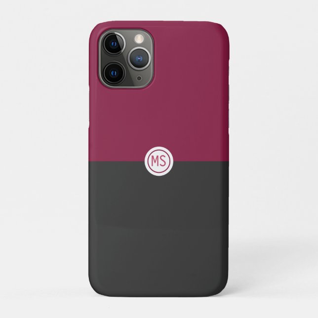 Capa Para iPhone 11 Pro Elegant Burgundy and Black Monogram (Verso)