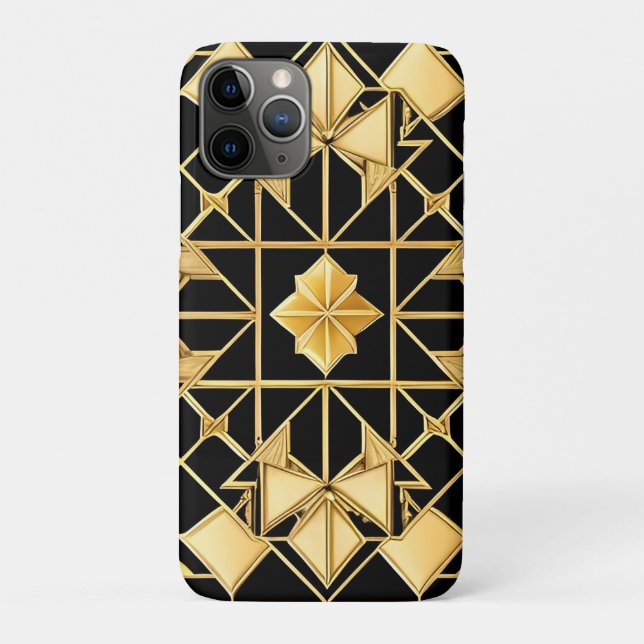 Capa Para iPhone 11 Pro Elegante Design de Padrão Geométrico Dourado (Verso)