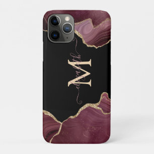 Capa Para iPhone 11 Pro Elegante Estiloso Dourado Brilho Burgundy Ágata