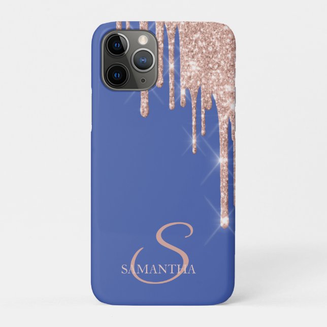Capa Para iPhone 11 Pro Elegante Glitter Rosa Dourado Gotejando Violeta (Verso)