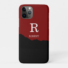 Capa Para iPhone 11 Pro Elegante inicial personalizada preta e vermelha