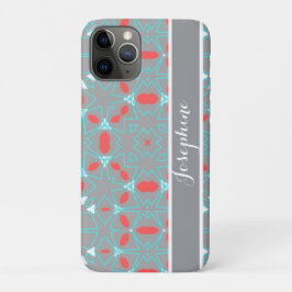 Capa Para iPhone 11 Pro Elegante Padrão Geométrico Coral Turquesa Cinza