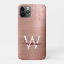 Capa Para iPhone 11 Pro Elegante Rosa Dourado Monograma Sparkle