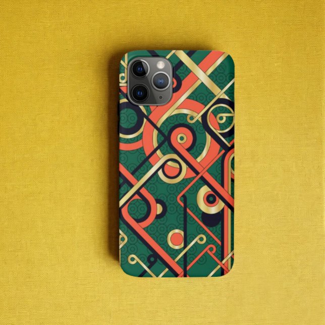 Capa Para iPhone 11 Pro Elegante Verde e Dourada Arte Deco Geométrico (Criador carregado)