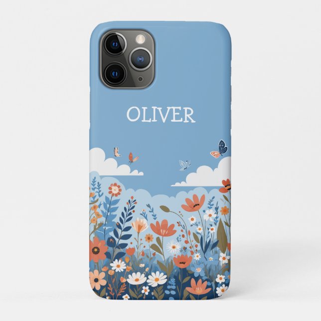 Capa Para iPhone 11 Pro Elegantes Flores Botânicas Lindas Personalizadas (Verso)