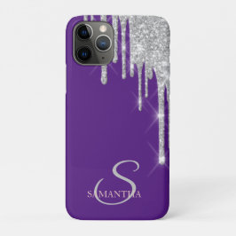 Capa Para iPhone 11 Pro Elegantes Gotas de Brilho Prateado Violeta