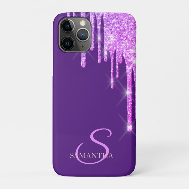 Capa Para iPhone 11 Pro Elegantes Gotas de Brilho Violeta (Verso)