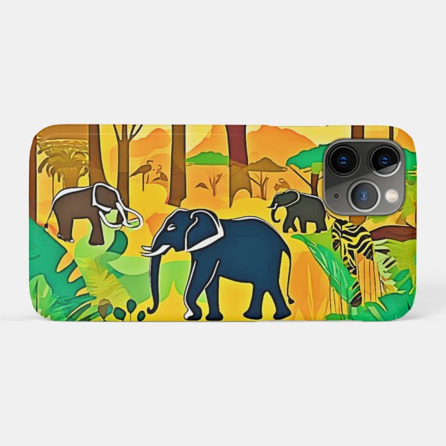 Capa Para iPhone 11 Pro Elephant Savanna Jungle Art (Verso (horizontal))
