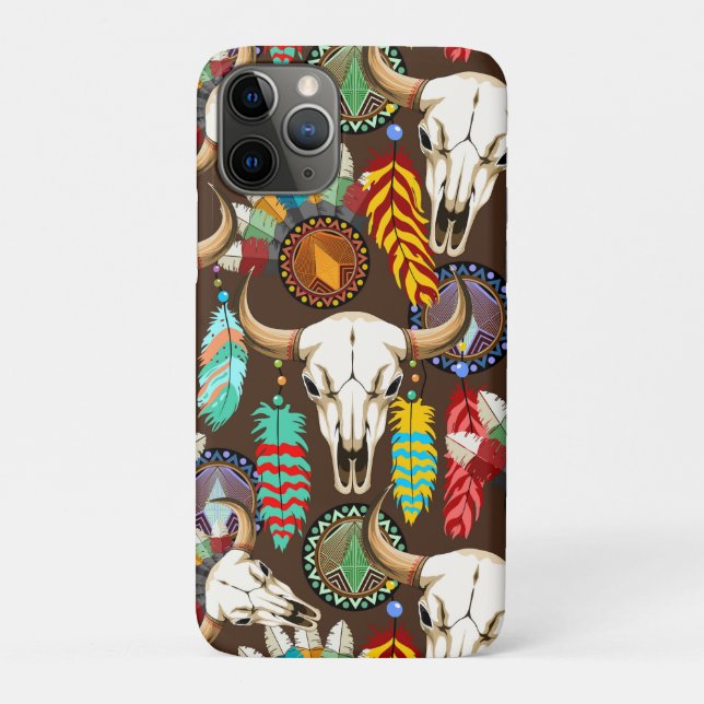 Capa Para iPhone 11 Pro Emblema Nativo Americano de Crânio de Búfalo (Verso)