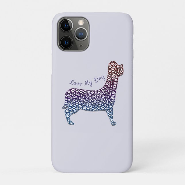 Capa Para iPhone 11 Pro Embossed Indigo Gradient Paw Print Dog Outline (Verso)