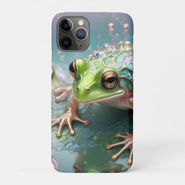 Capa Para iPhone 11 Pro "Emerald Essence: Sapo Verde na Arte Fractal" (Verso)