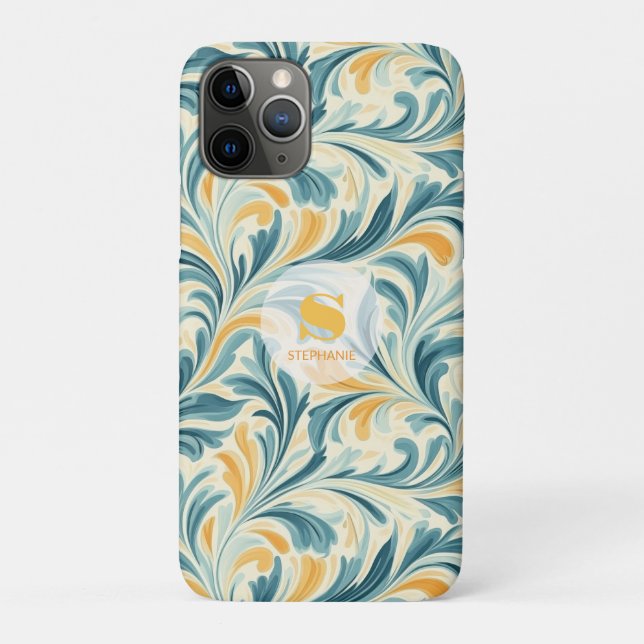 Capa Para iPhone 11 Pro Emerald Green e Dourada Paisley Leaf Pattern (Verso)