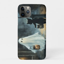 Capa Para iPhone 11 Pro Encontro de Ghost e Gato do Halloween