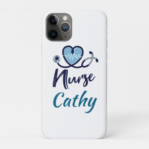 Capa Para iPhone 11 Pro Enfermeira Coração Azul Fofo Personalizado