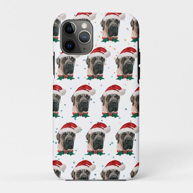 Capa Para iPhone 11 Pro English Mastiff Dog Breed Christmas (Verso)