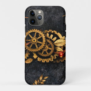 Capa Para iPhone 11 Pro Engrenagens Douradas Antigas & Neon Vermelho Ciber