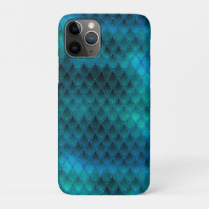 Capa Para iPhone 11 Pro Escamas de Dragão Brilhantes em Azul Turquesa e Br