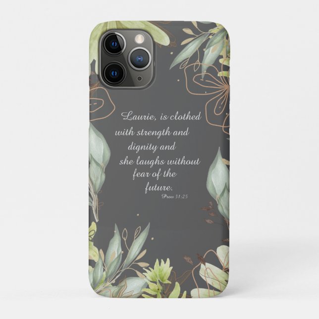 Capa Para iPhone 11 Pro Escritura floral de aquarelas, (Verso)