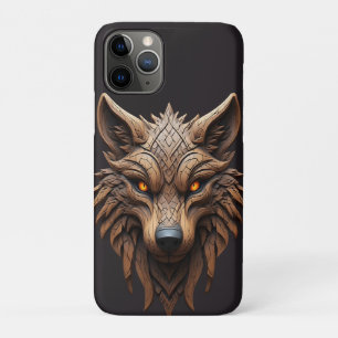 Capa Para iPhone 11 Pro Escultura de Arte em Madeira de Lobo com Padrões G