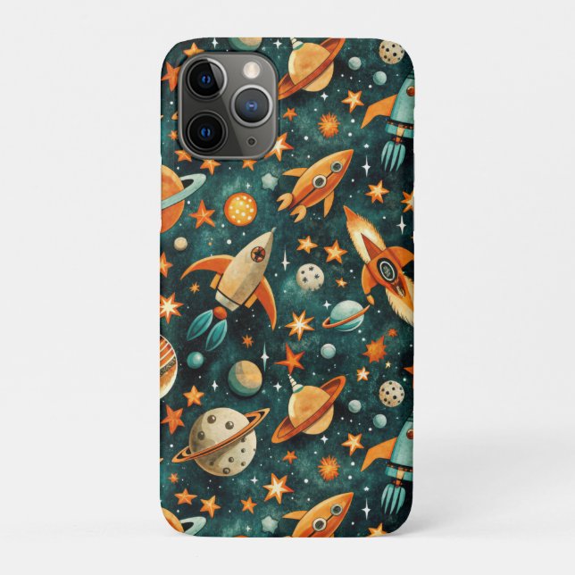 Capa Para iPhone 11 Pro Espaço Atômico Laranja Teal do Meio do Século (Verso)