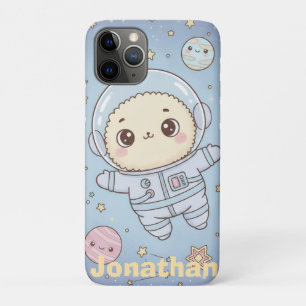 Capa Para iPhone 11 Pro Espaço Kawaii Fofo - Astronauta e Lua Sorridente