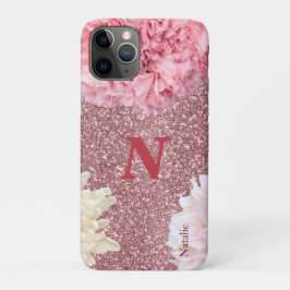Capa Para iPhone 11 Pro Espelho moderno cor-de-rosa inicial e nome Brilhan