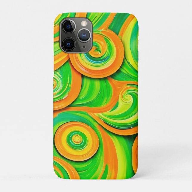 Capa Para iPhone 11 Pro Espiral Verde e Laranja (Verso)