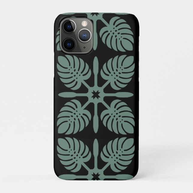 Capa Para iPhone 11 Pro Espírito Aloha Quilt Havaiano - Monstera & Remos T (Verso)