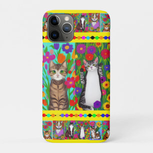 Capa Para iPhone 11 Pro Estilo de Whimsical de Arte Folha Gato e Flores