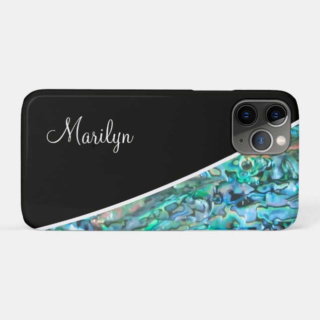 Capa Para iPhone 11 Pro Estilo do Monograma do Shell de Abalone Paua (Verso (horizontal))