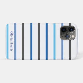Capa Para iPhone 11 Pro Estilo Moderno Listras Azuis Personalizado