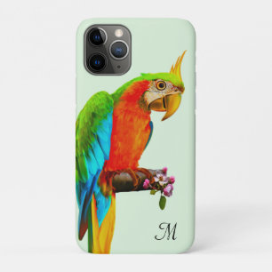 Capa Para iPhone 11 Pro Estojo de Arara Multicolorida Tropical & Monograma