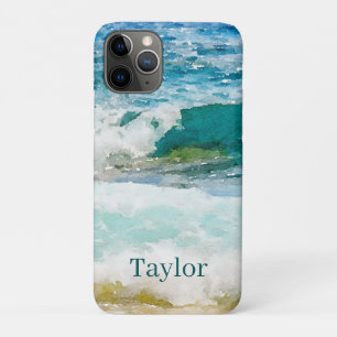Capa Para iPhone 11 Pro Estojo de iPhone Watercolor Ocean Monogrammed Case