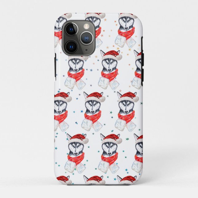 Capa Para iPhone 11 Pro Estrelas de Natal da Raça Canina Husky Siberiano (Verso)