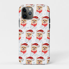 Capa Para iPhone 11 Pro Estrelas de Natal de Cachorro da Pomerânia