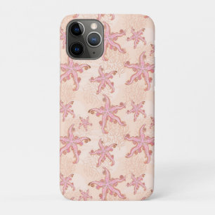 Capa Para iPhone 11 Pro Estrelas-do-mar e Coral Padrão Pastel Rosa