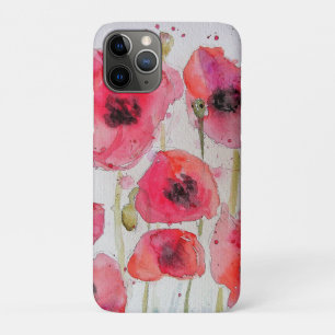 Capa Para iPhone 11 Pro Etiqueta de Bagagem Floral de Papoula Vermelha em 